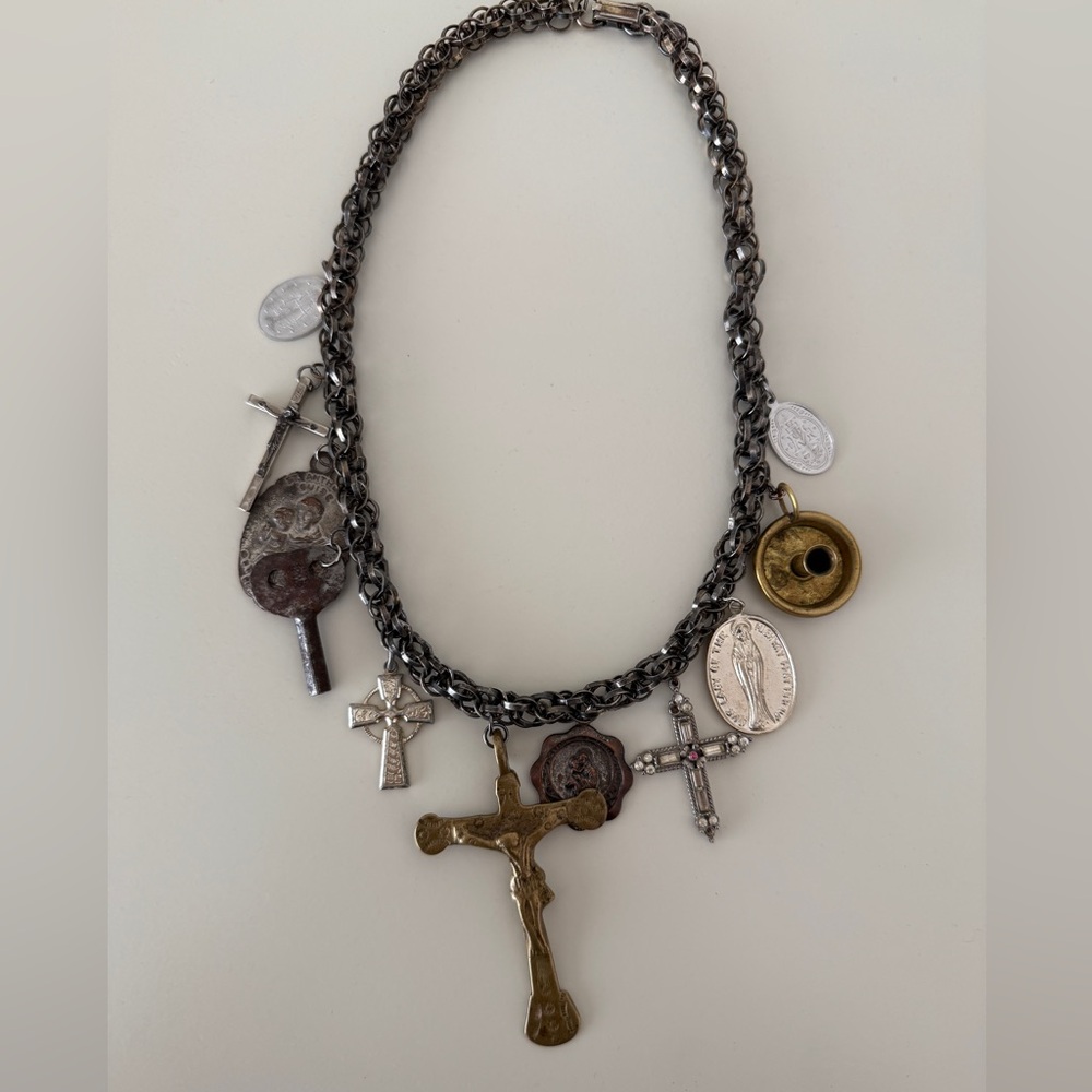 Unique Multi-Charm Necklace with Crosses